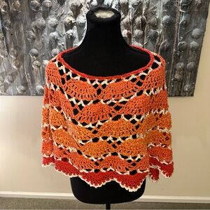 ⭐️ Handmade Crochet Poncho in Orange and Red